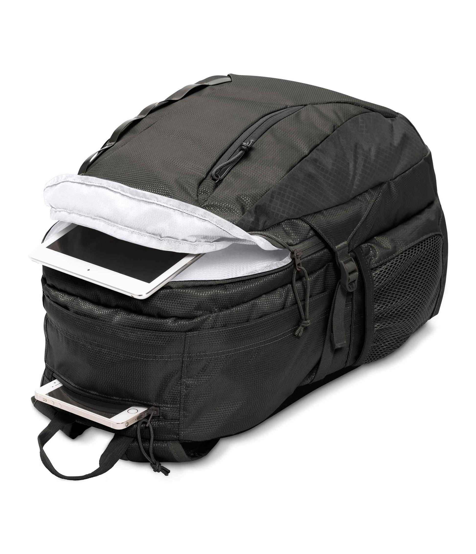 black jansport agave backpack Grounded Grey quick external accessories pocket and a front utility pocket with organizer. JanSport Navy Agave Backpack